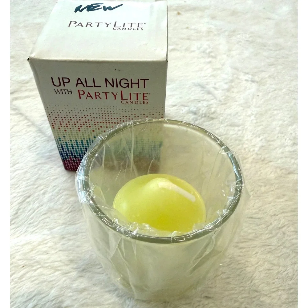 PartyLite Up All Night Votive Set P95657‎ Glass Holder and Yellow Candle New